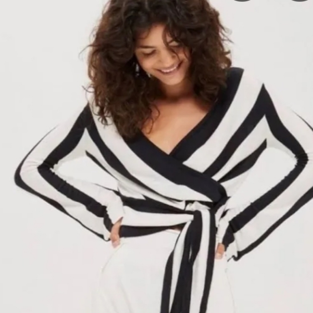 Topshop Monochrome Striped Wrap Sweater